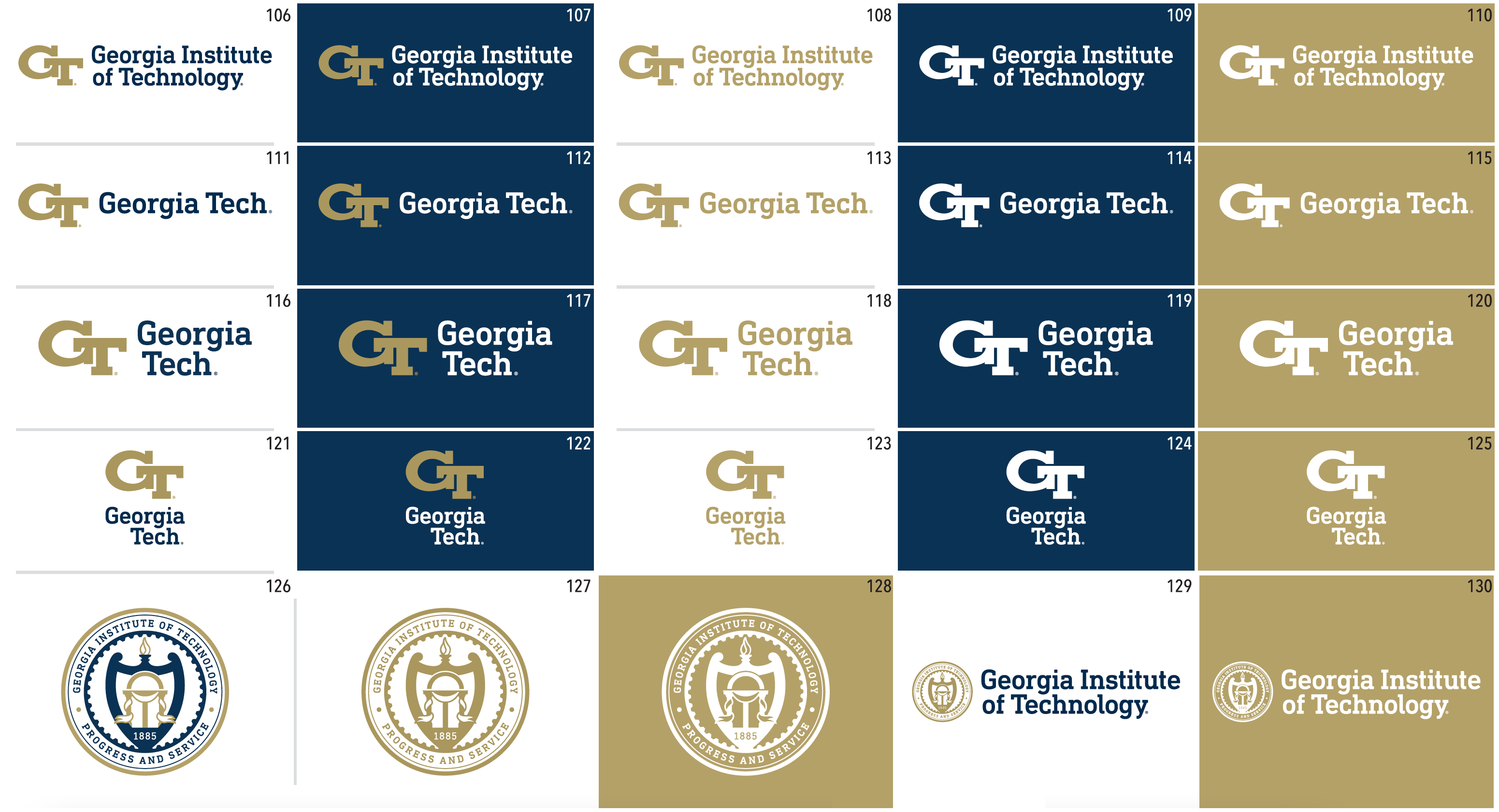 Acceptable color combinations for the Georgia Tech logo