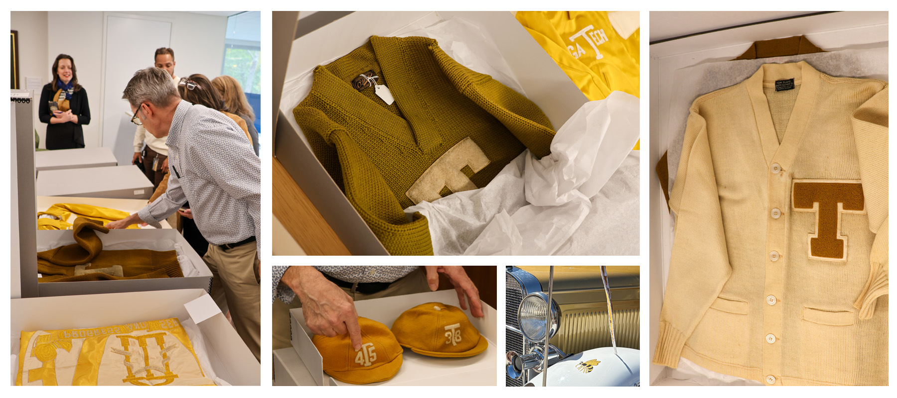 Array of images of memorabilia from the Georgia Tech library archives.