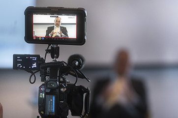 Camera recording interview with President Cabrera.