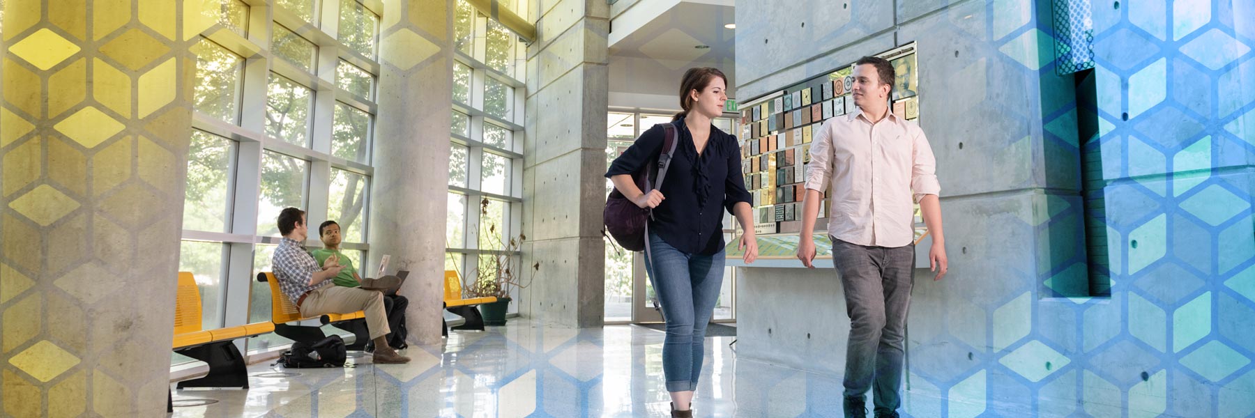 students walking and talking in the Love building